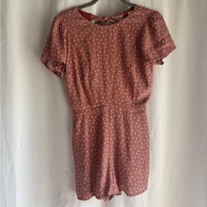 Red Patterned Short Sleeve Romper